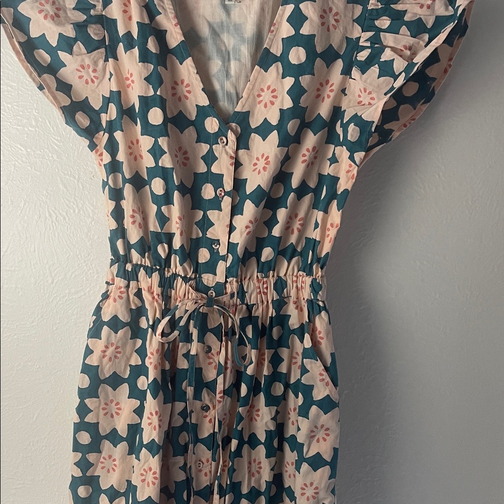 Floral V-Neck Dress in Blue and Pink
